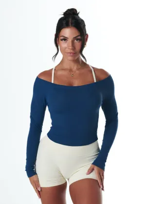 Spring Glow RIBBED OFF SHOULDER LONG SLEEVE - DEEP BLUE