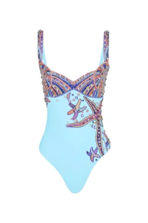 High Density Weave Selene Sea Shell Swimsuit in Aqua