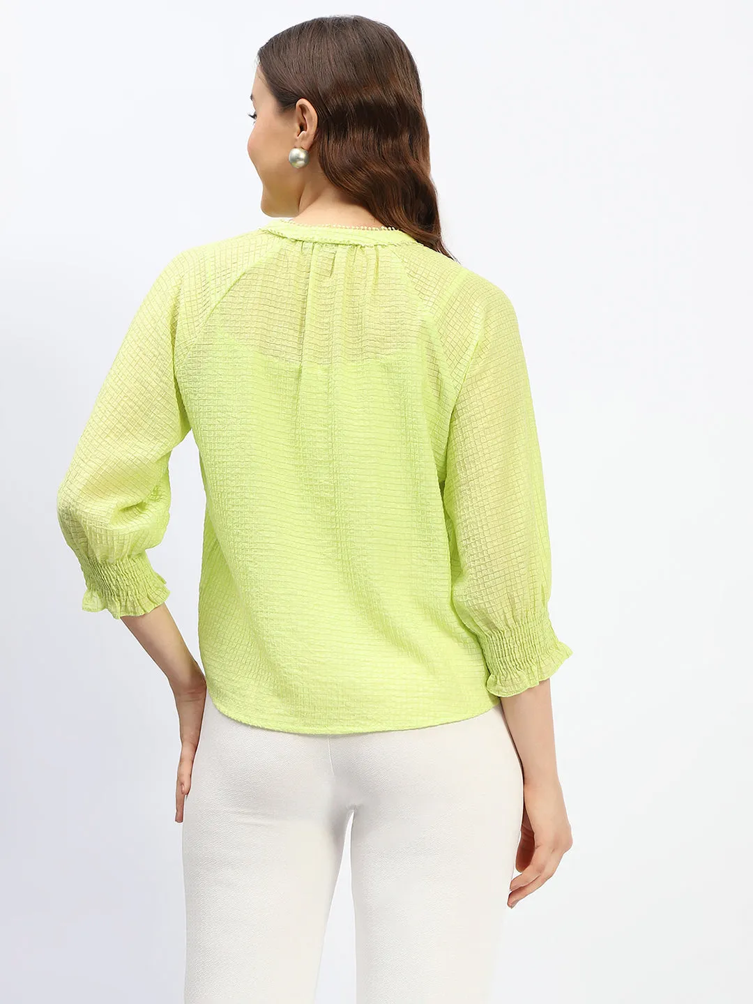 Madame Frill Sleeve Collared Neck Neon Tencel Top Peace Core Warm Knit