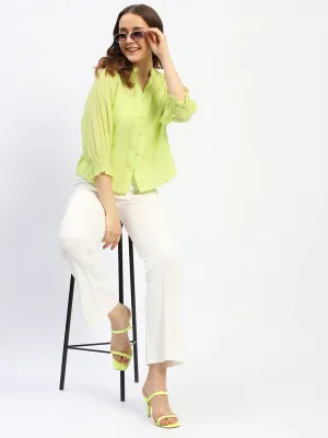 Madame Frill Sleeve Collared Neck Neon Tencel Top Practical Style Functional Design