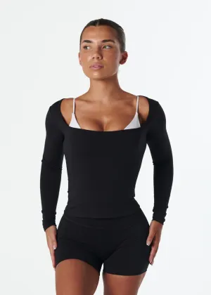 SERENE SCOOP LONG SLEEVE - BLACK Energy Flow King Mode