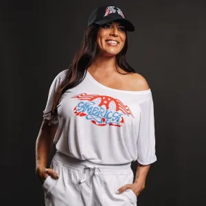 Women's AeroAmerica Slouchy Fit T-Shirt - White windproof
