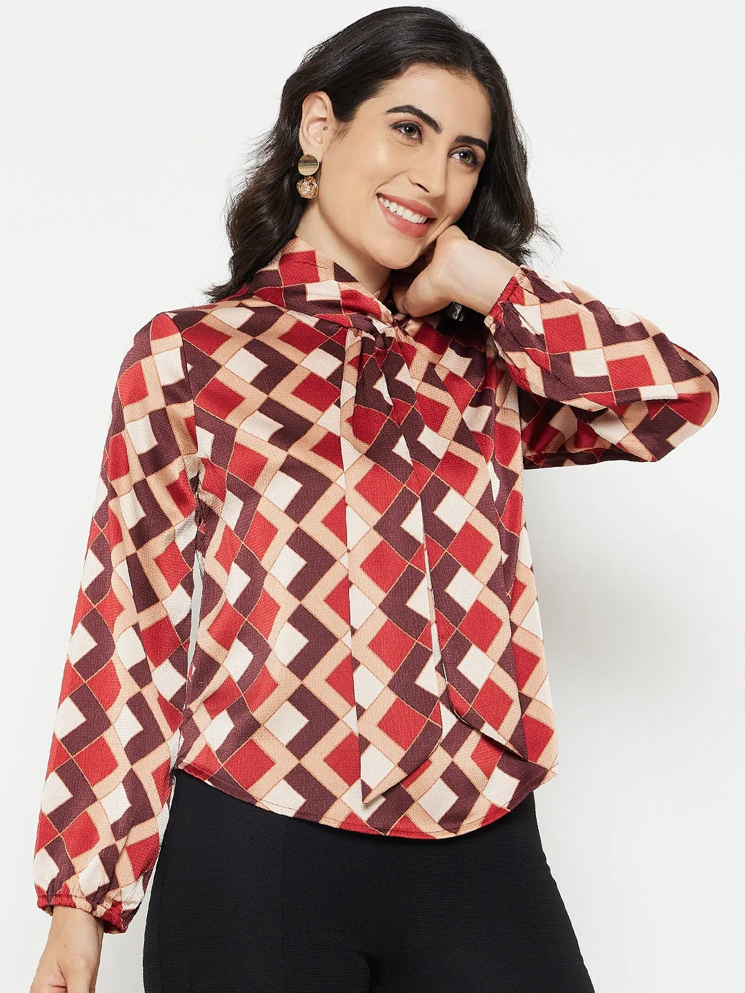 Dream Base Madame Camel Tie-Up Neck Top