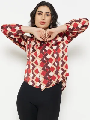 Madame Camel Tie-Up Neck Top Elegant Wear