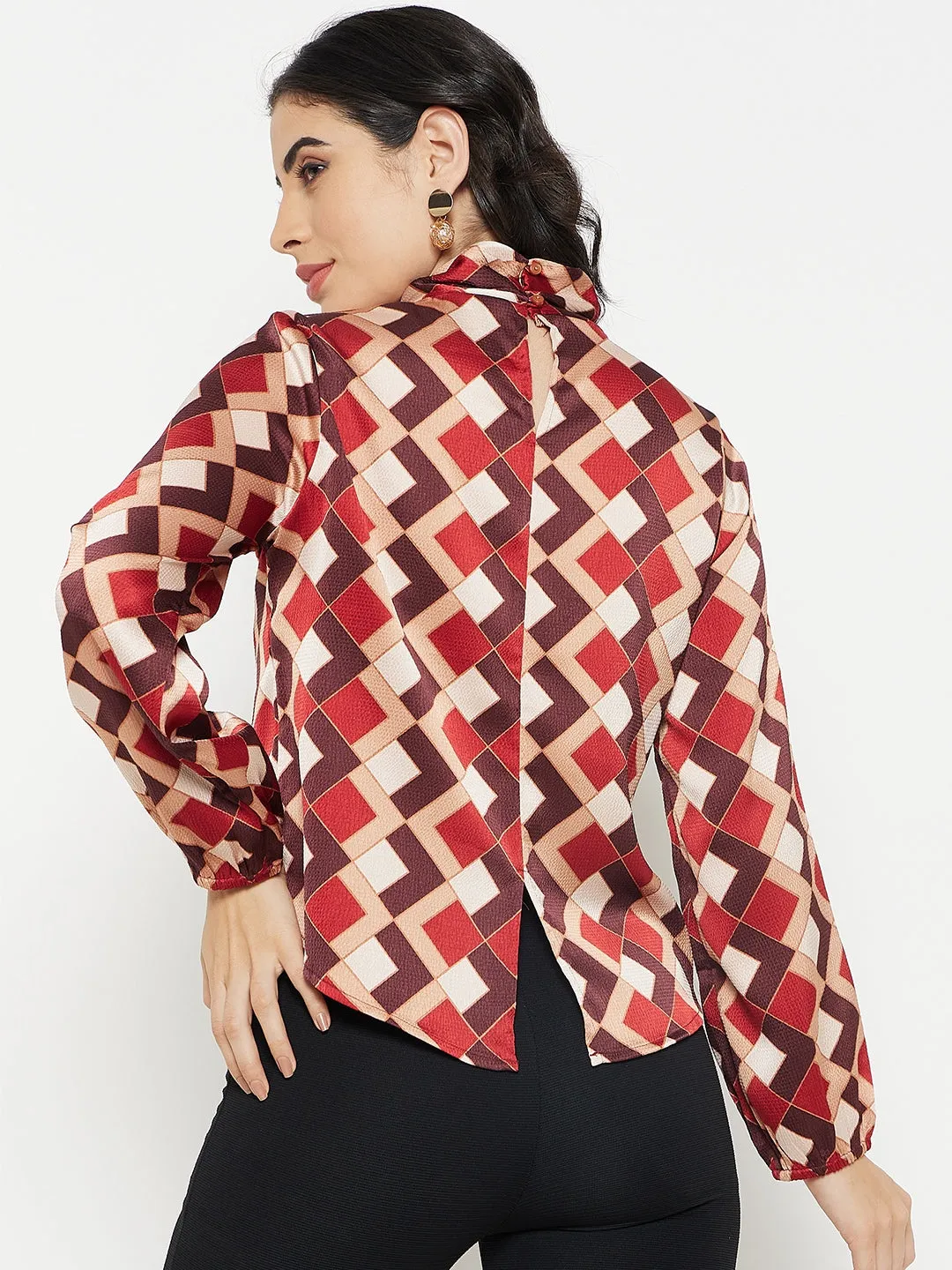 Easy Breath Madame Camel Tie-Up Neck Top