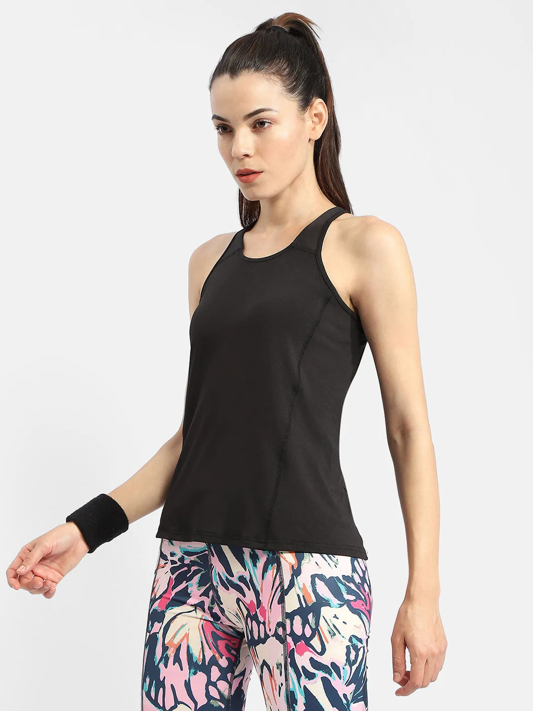Elegant Coat Madame Solid Black Active Tank Top