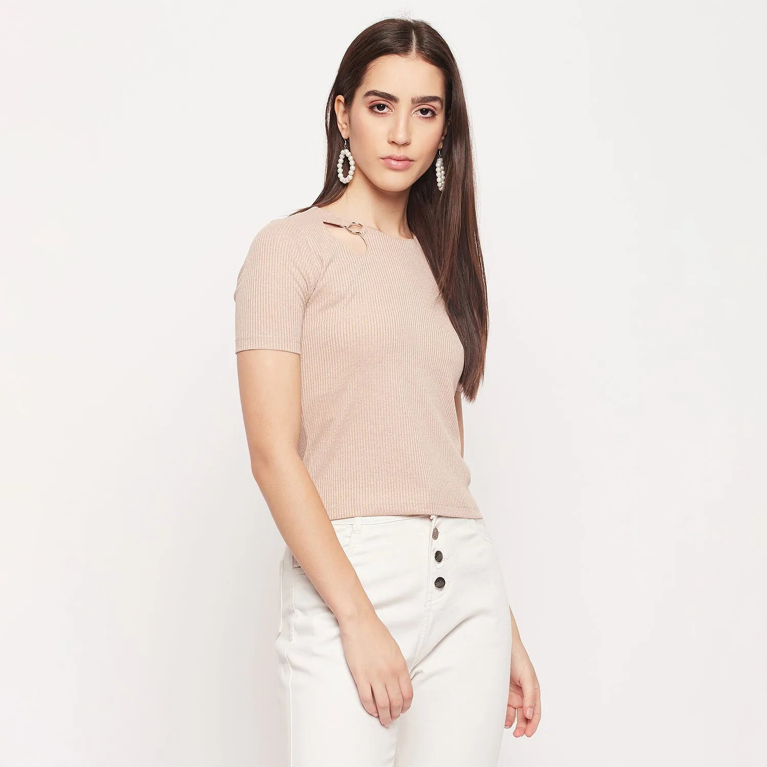 Madame Keyhole Detailed Beige Top NonIrritating Seams SustainableBlend