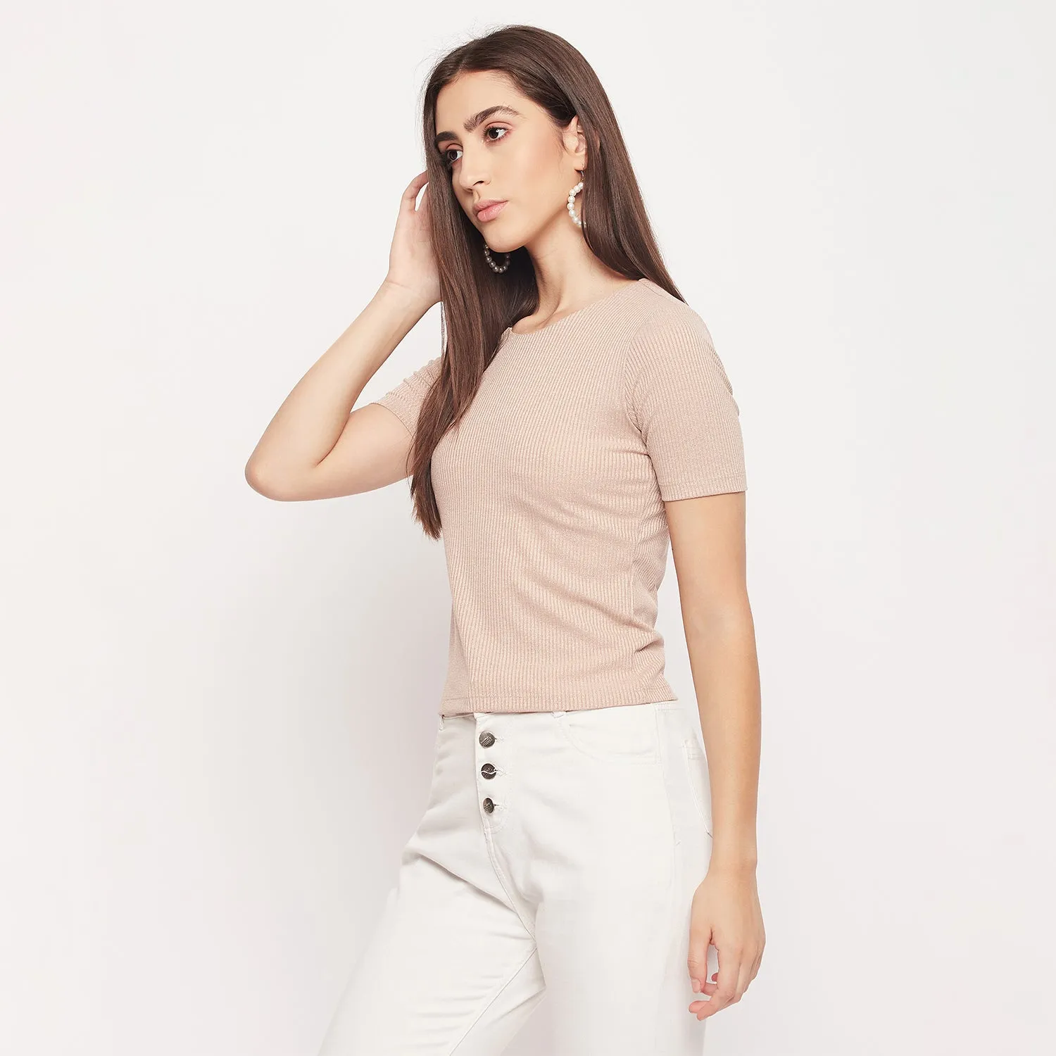 Madame Keyhole Detailed Beige Top HighVisibility ThermalRegulatingFabric