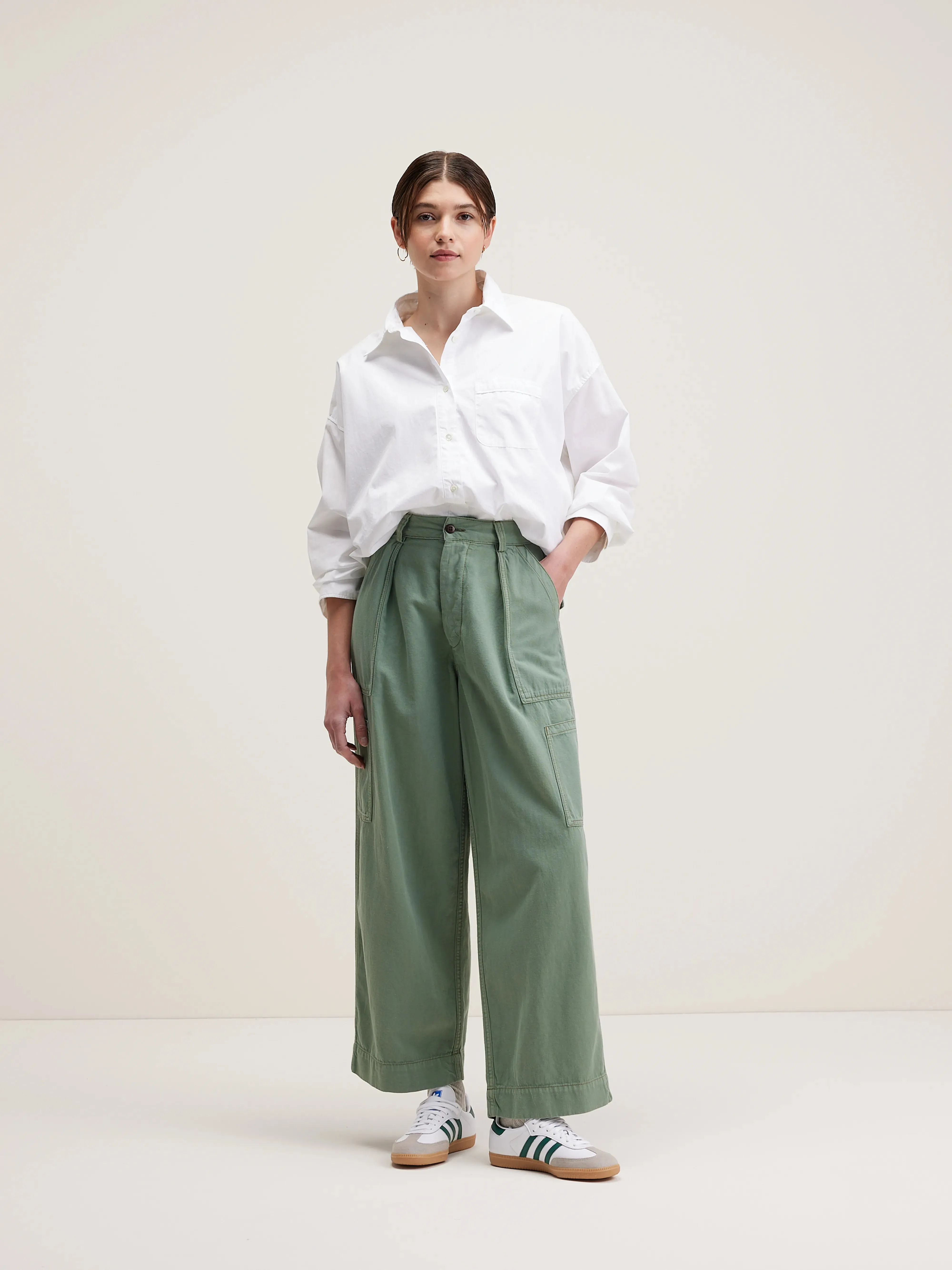 Recycled Polyester Blend Wide Leg Pepin cargo trousers (242 / W / EUCALYPTUS)