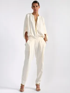 Anti Bacterial Treatment Reinforced Stress Points Ivory flowing caddy jumpsuit