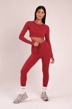 Yoga Inspired Breathable Wear Fit Hybrid High Waisted Leggings Rosewood
