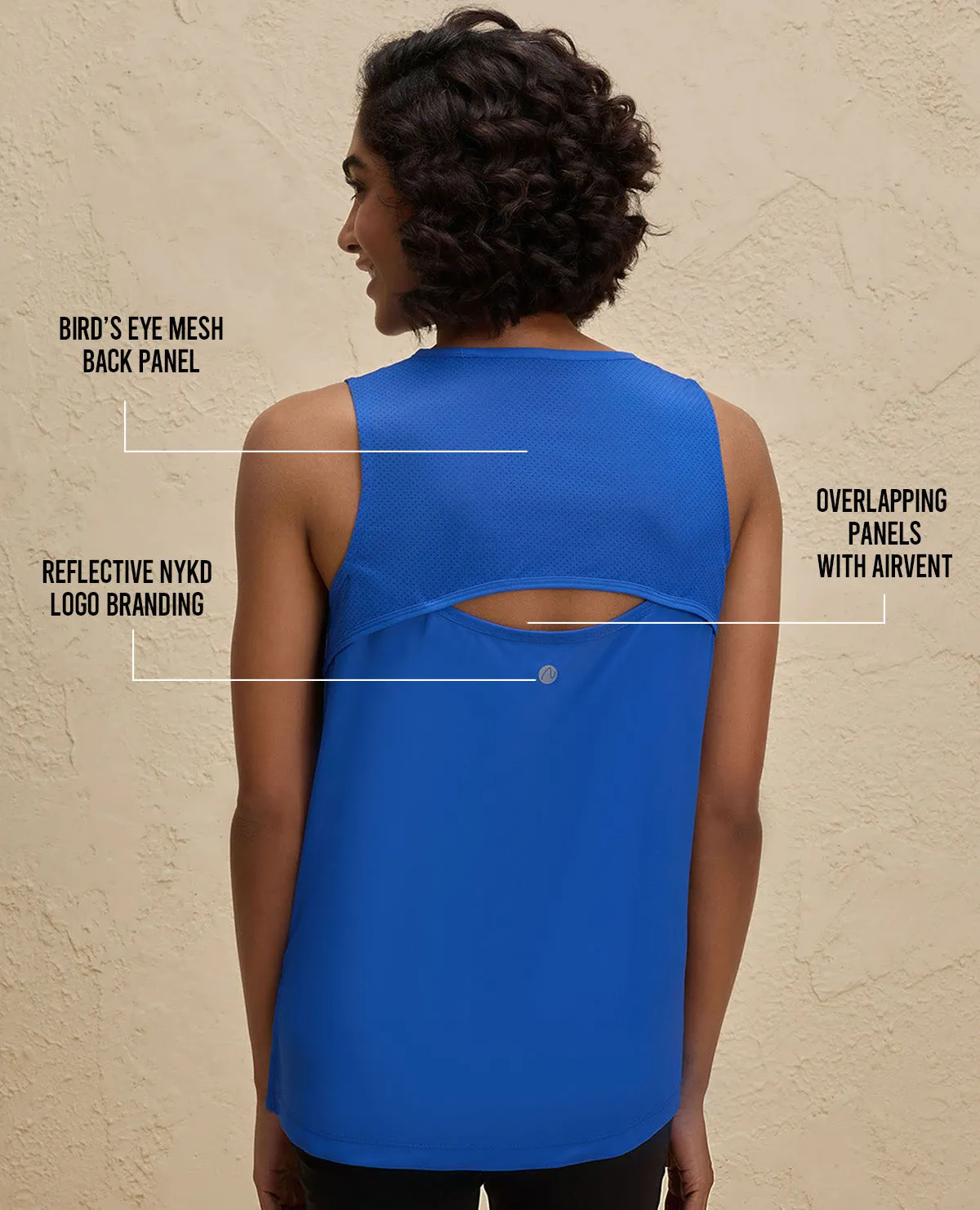 Cross Back Ventilation Design Nykd By Nykaa Quick Dry Stylised Tank Top  Longline -NYK034-Bright Blue