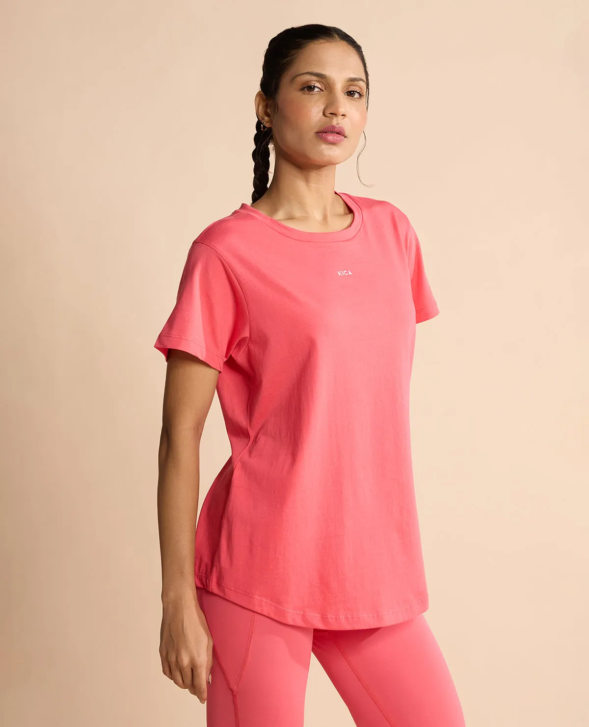 Moisture Management Fabric Minimal Comfort Women Solid Cotton Essential Hip Covering Top Apple