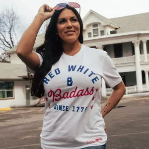 Sporty Layer Look Women's Red, White & Badass Boyfriend Fit T-Shirt - White