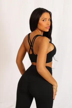 windproof Cross Back Sports Bra Black