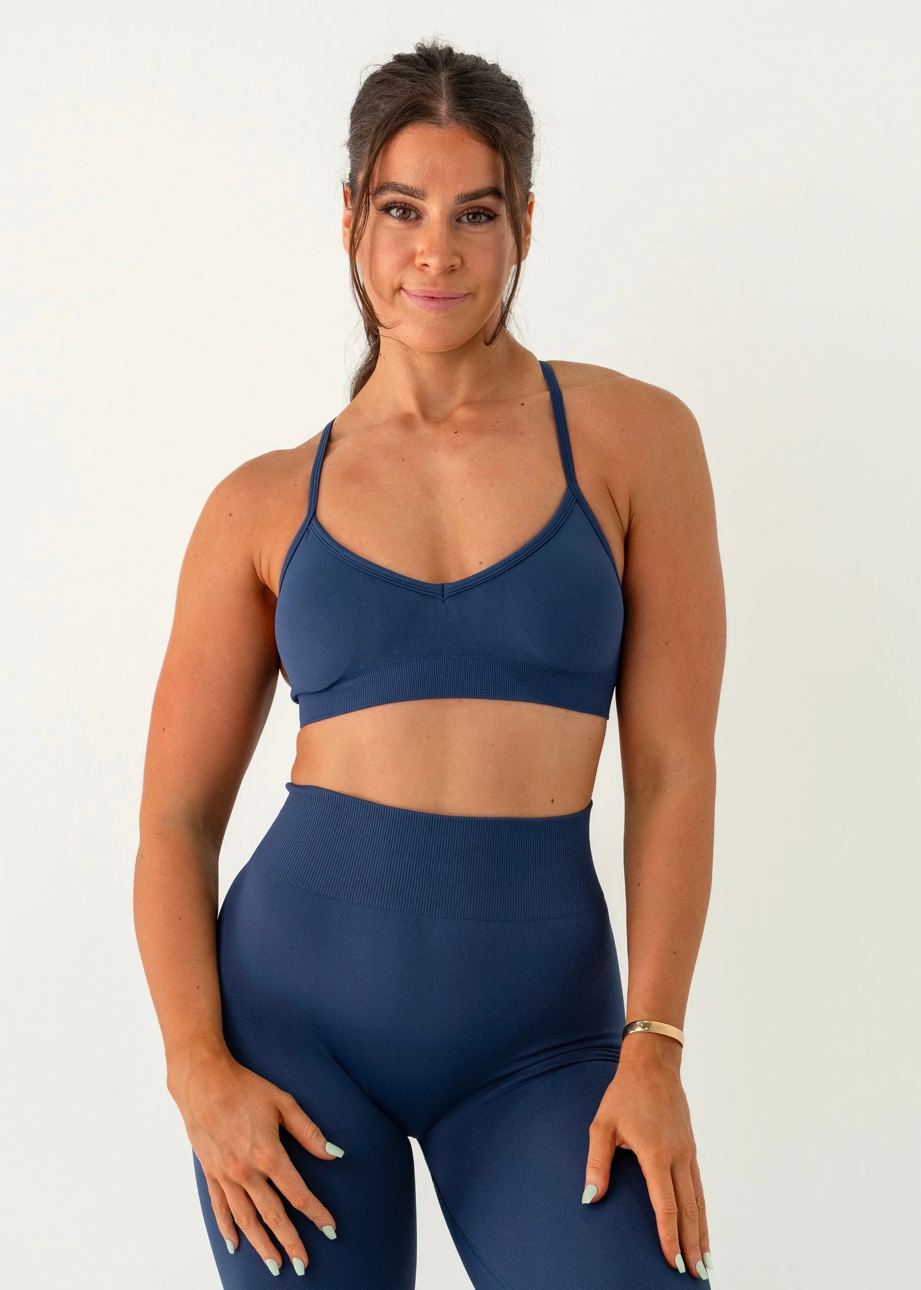 Geometric workout gear SIGNATURE BRA - DEEP BLUE