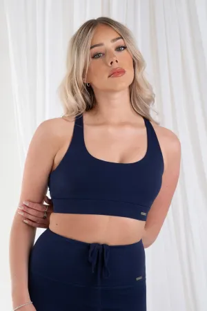 Cross Back Sports Bra Navy Supportive Comfort
