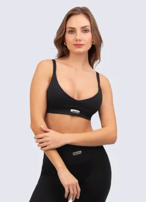 TOP EMANA LETS GO-BLACK Cropped fit Flatlock stitching seams