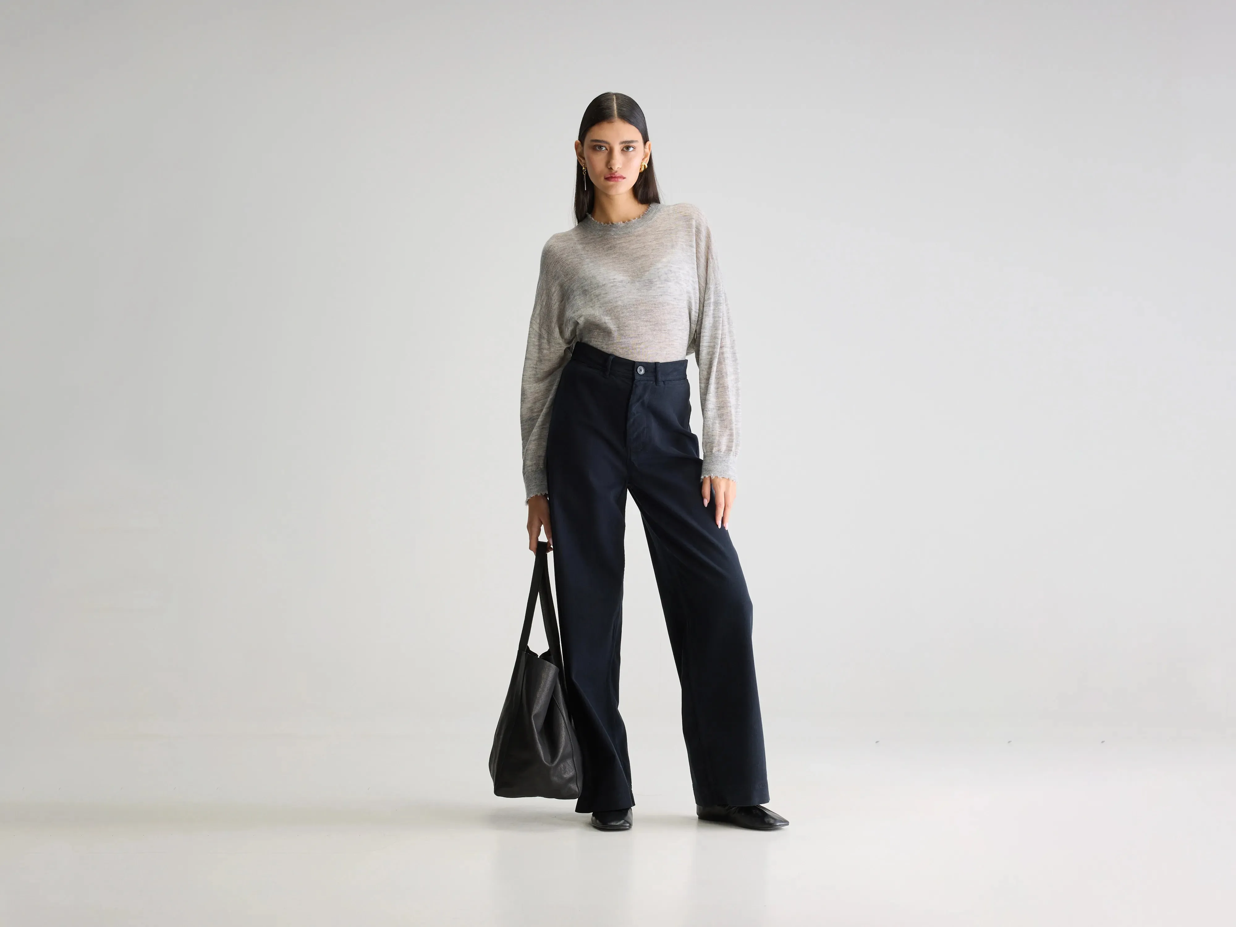 Lottie wide trousers (252 / W / NAVY) Decorative stitching