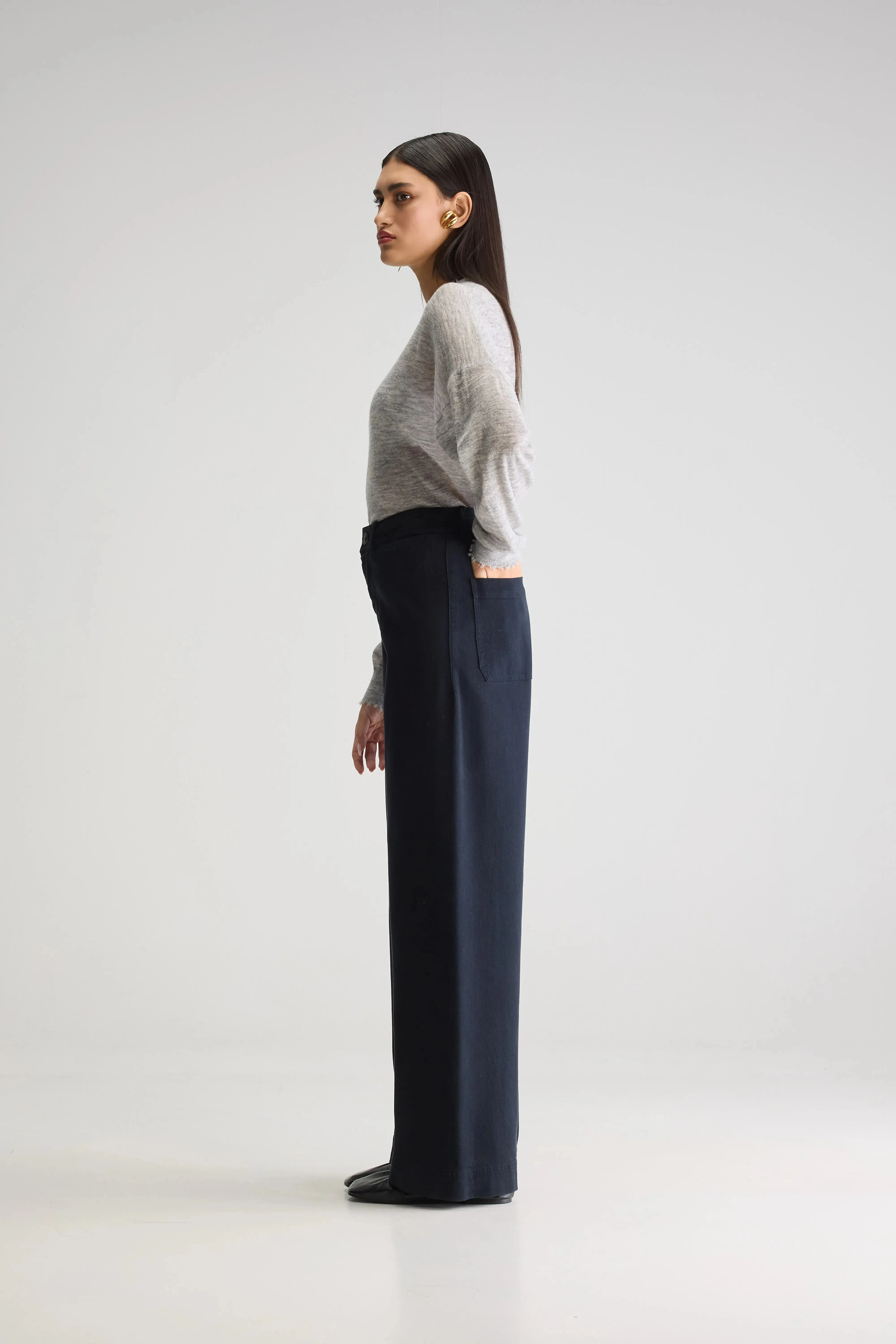 Lottie wide trousers (252 / W / NAVY) Flexible Seam Casual Comfort Layers