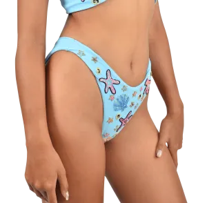 Sand Free Design Flexible Underwire Support Quinn Tropical Hand Embroidered Bikini Bottoms Blue
