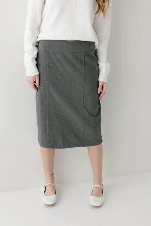 Sustainable Innovation Semi Sheer 'Kara' Stretch Knit Skirt in Charcoal Grey Monochrome Look