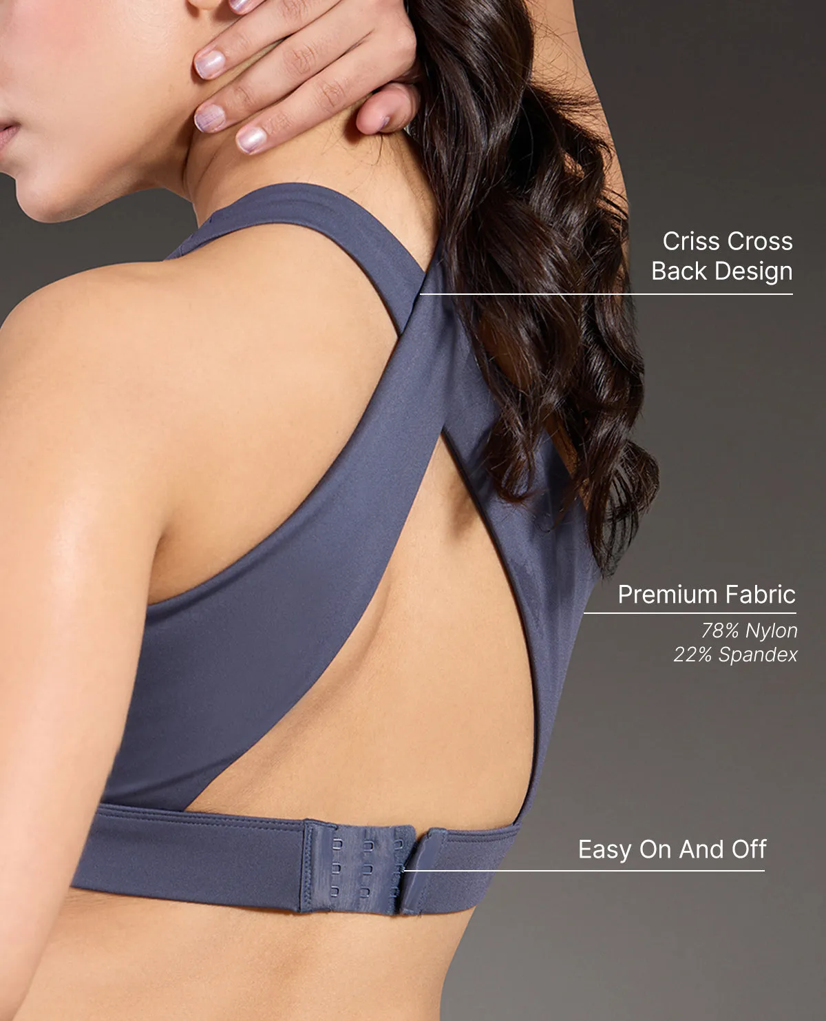 Luxe Crostini Full Coverage And High-Impact Sports Bra Grey Solid sports outfit Dance lovers