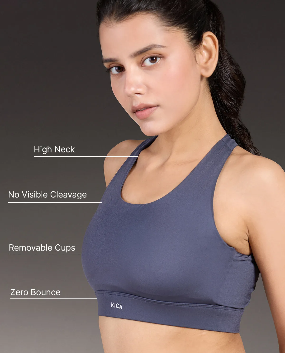 Luxe Crostini Full Coverage And High-Impact Sports Bra Grey Durable Build Open-back