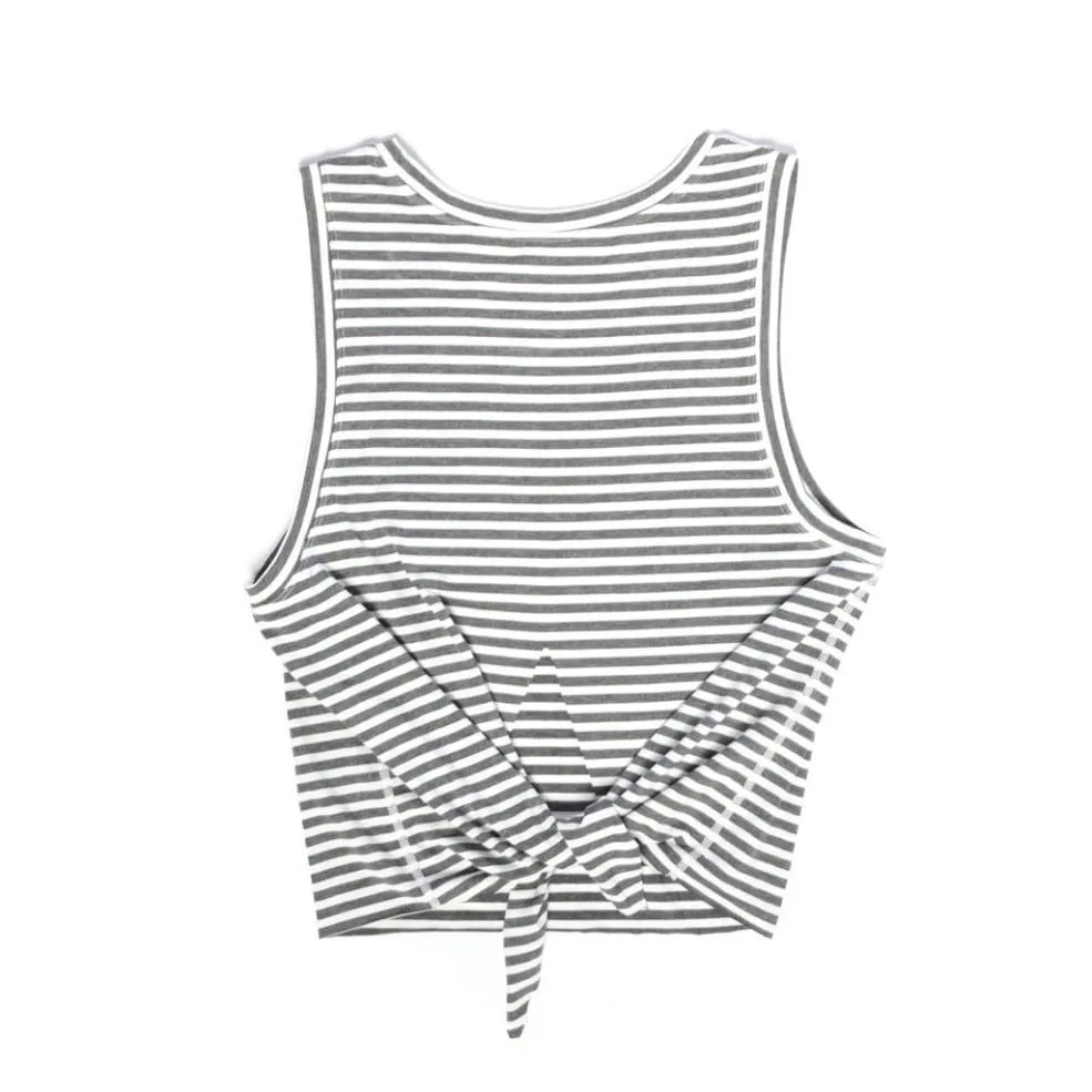Stay Flexible Chill By Will Zeal Striped Split Back Tank - Grey/White Stripe
