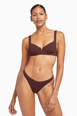 Racerback Support System Rash Free Fabric California High Leg Bottom - Chocolate EcoRib