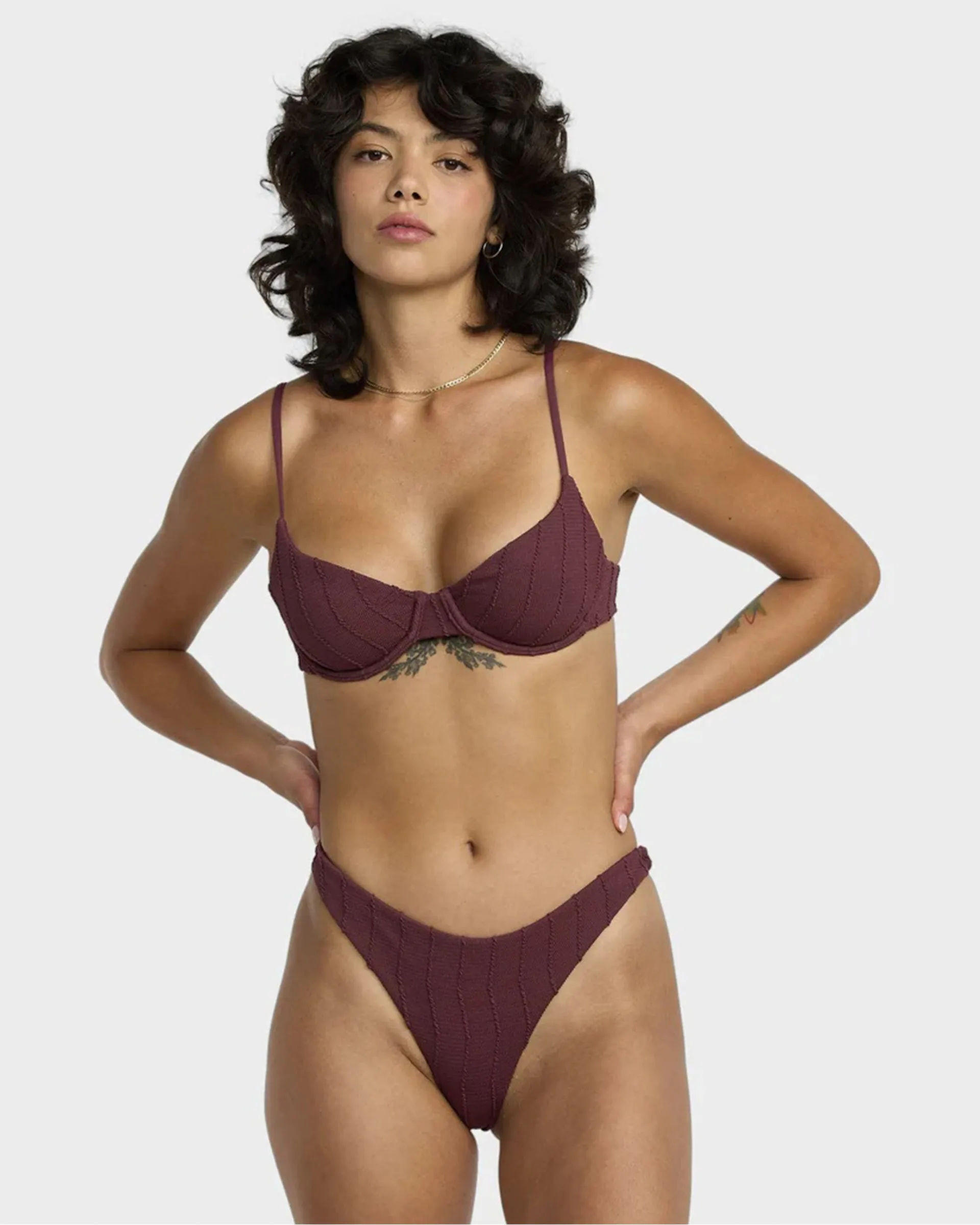 Chevy Grooves 90's Underwire Bikini Top - Redwood Anti Slip Waistband Moisture Wicking Fibers