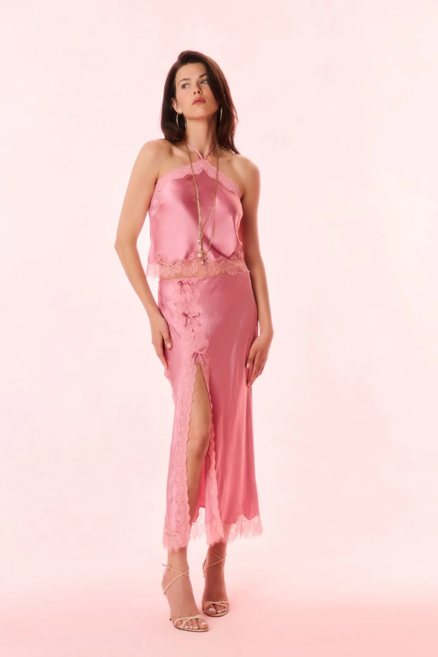 Calder Silk-Blend Maxi Slip Skirt Elastic hem