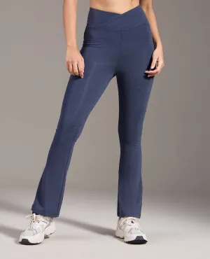 Criss-Cross Cotton Flare Pants Navy Blue Sporty Comfort