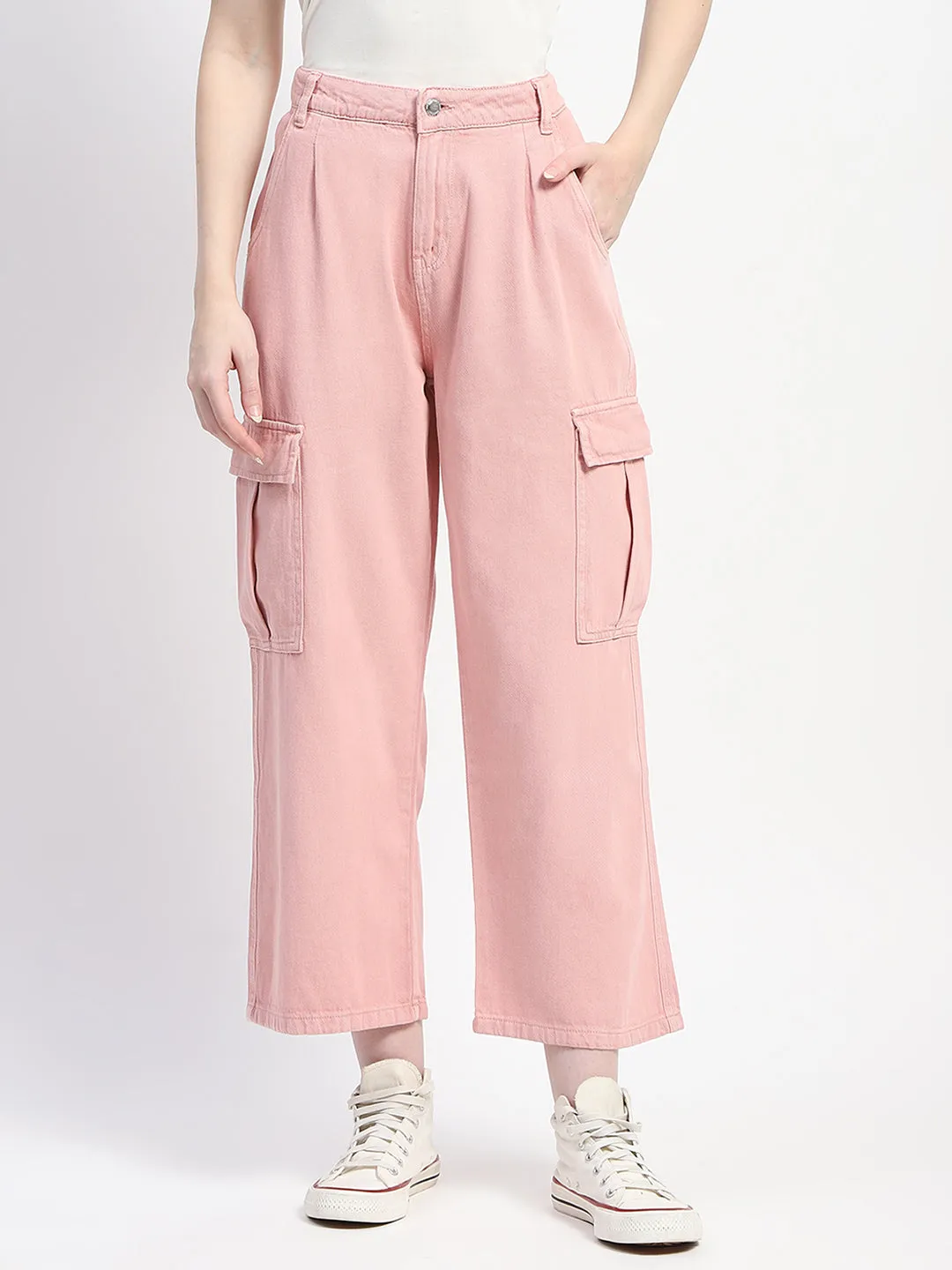 Multipurpose Design Madame Relax Fit Pink Cargo Pants