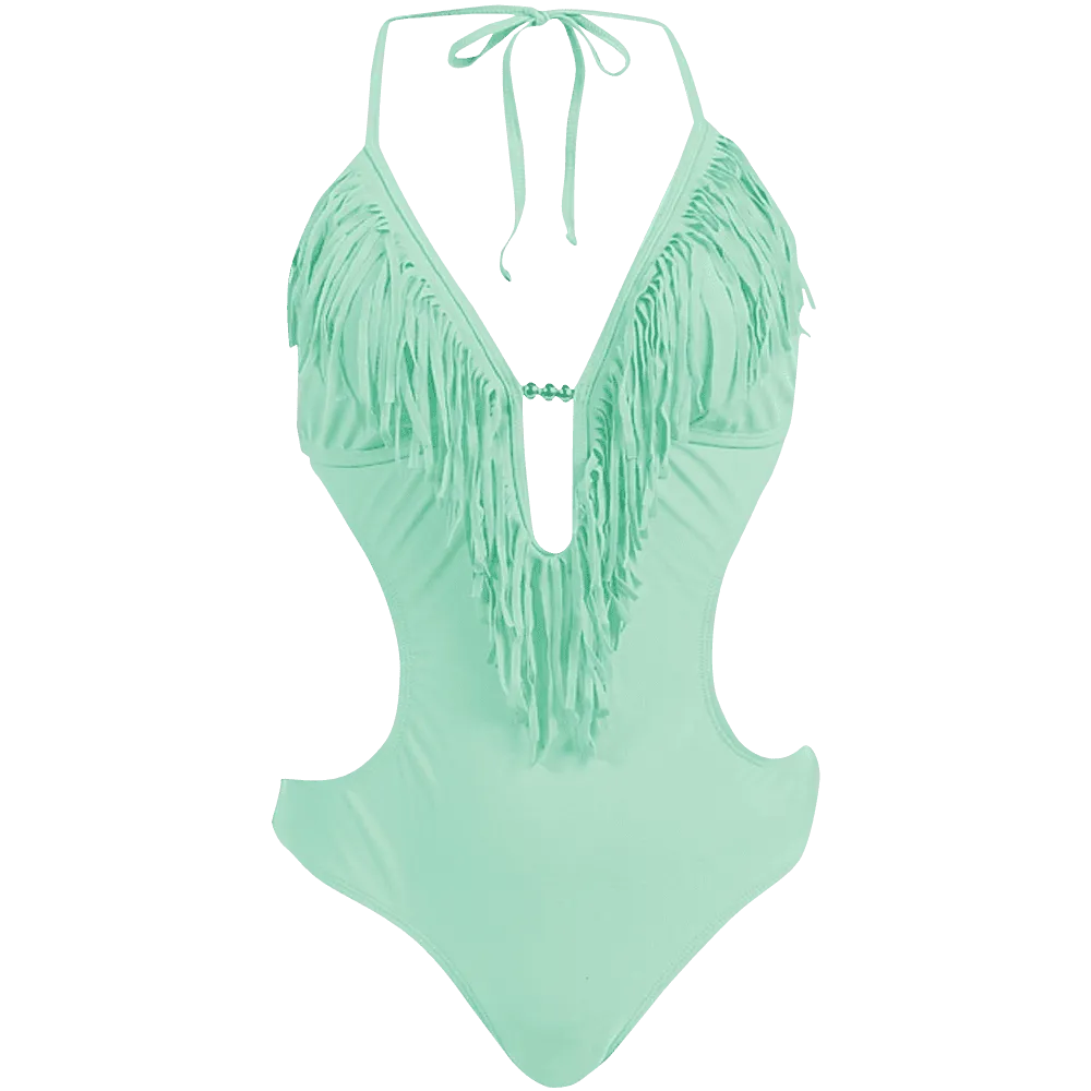 BiasCut Trims ErgonomicCut Marina West Women's Fringed Plunge Monokini Swimsuit