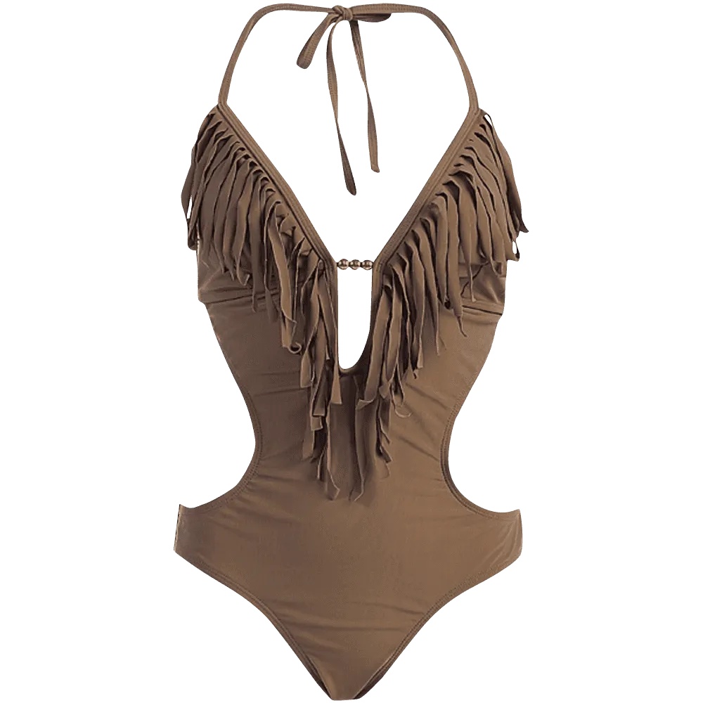 Marina West Women's Fringed Plunge Monokini Swimsuit Easy Fit
