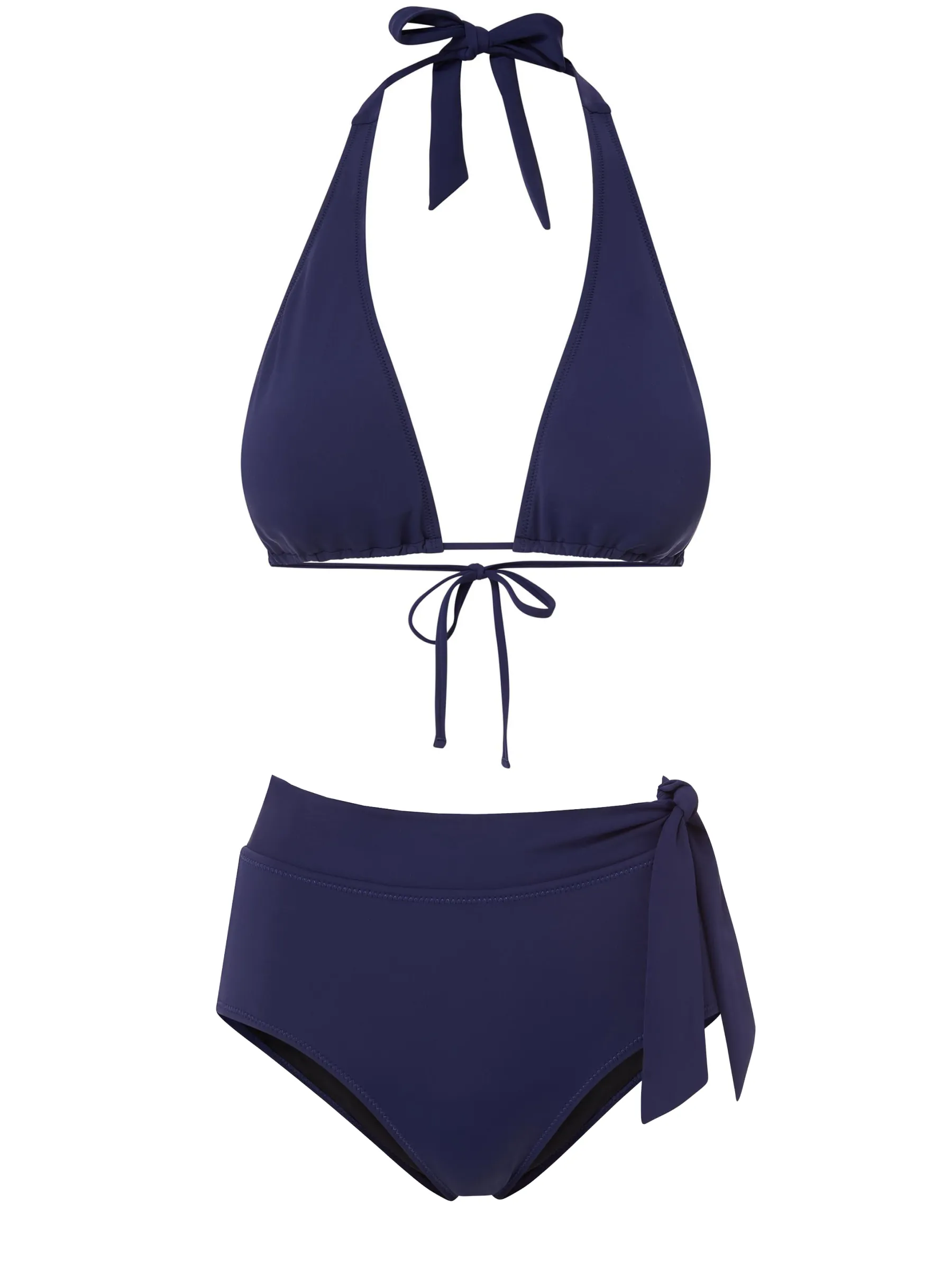 Wrinkle resistant fabric Allison Top   Side Tie High Waist in Navy Satin