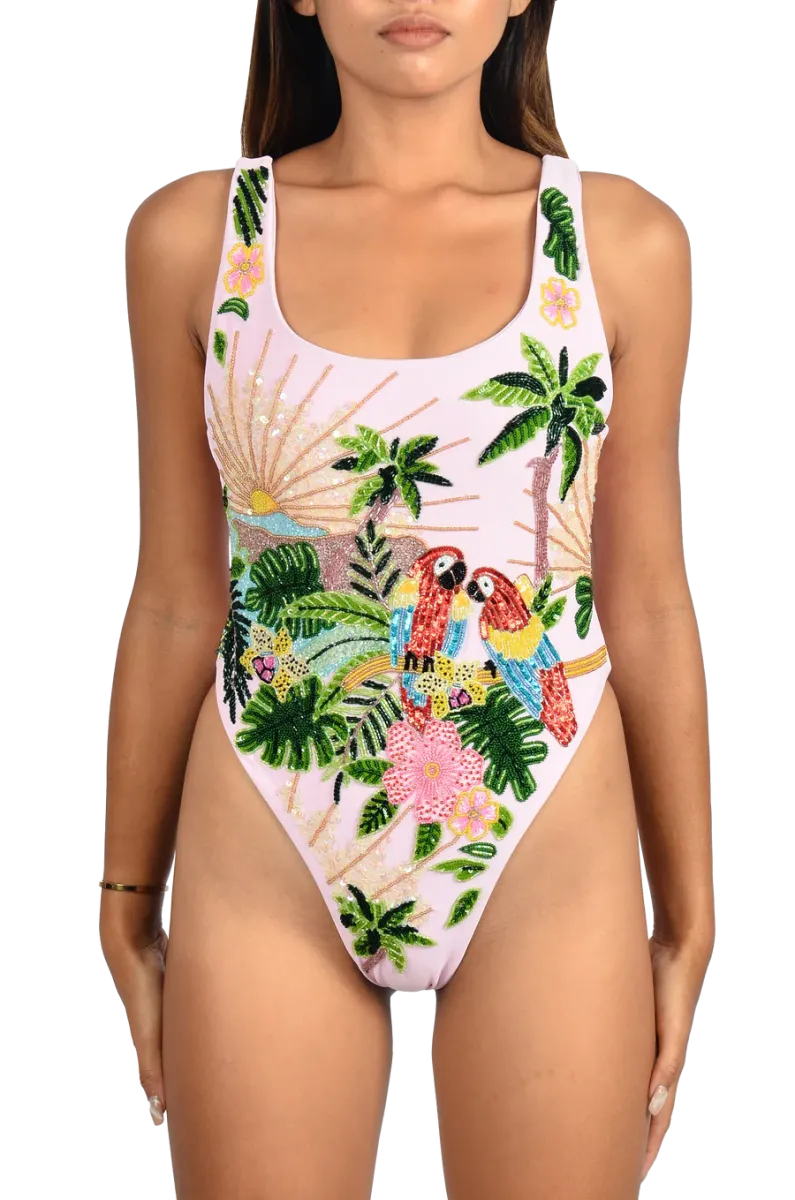 Racerback Design Maya Scoop Back Tropical Swimsuit Pink