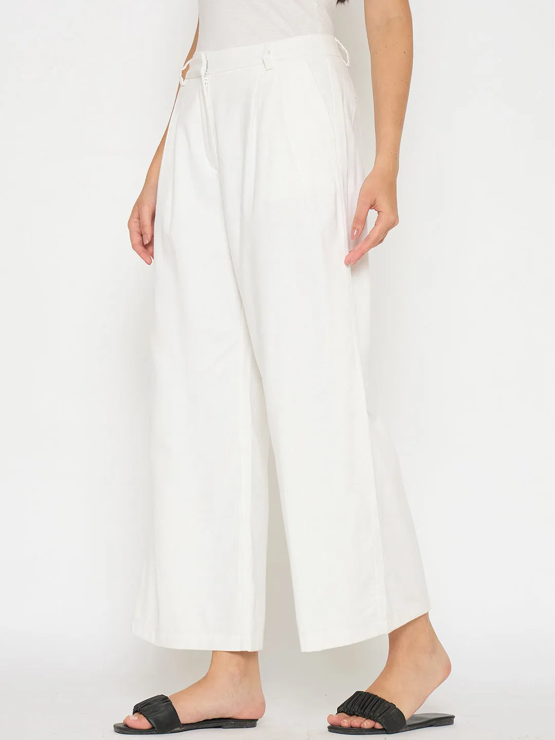 Madame Wide Leg White Rayon Blend Trousers anti static Comfort and style