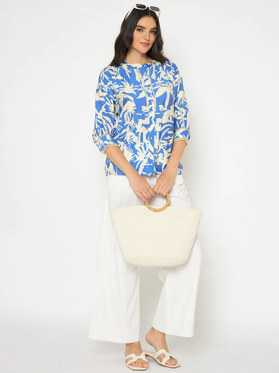 Wrinkle resistant fabric Madame Wide Leg White Rayon Blend Trousers