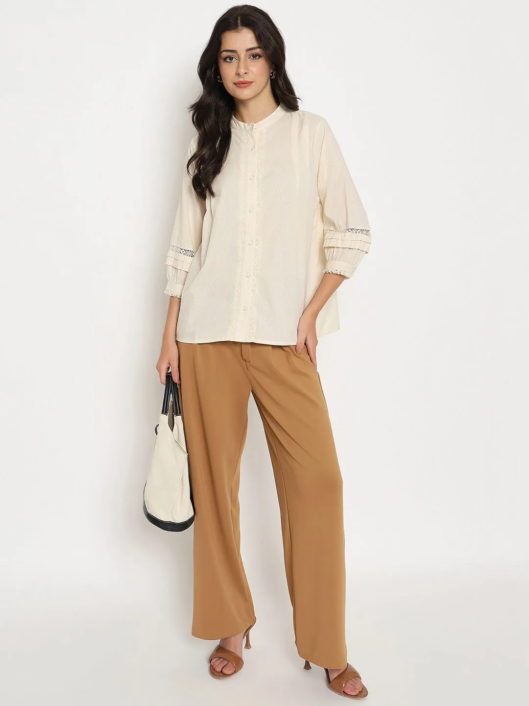 Madame Striped Off-White Cotton Blend Top MoistureControl Lining