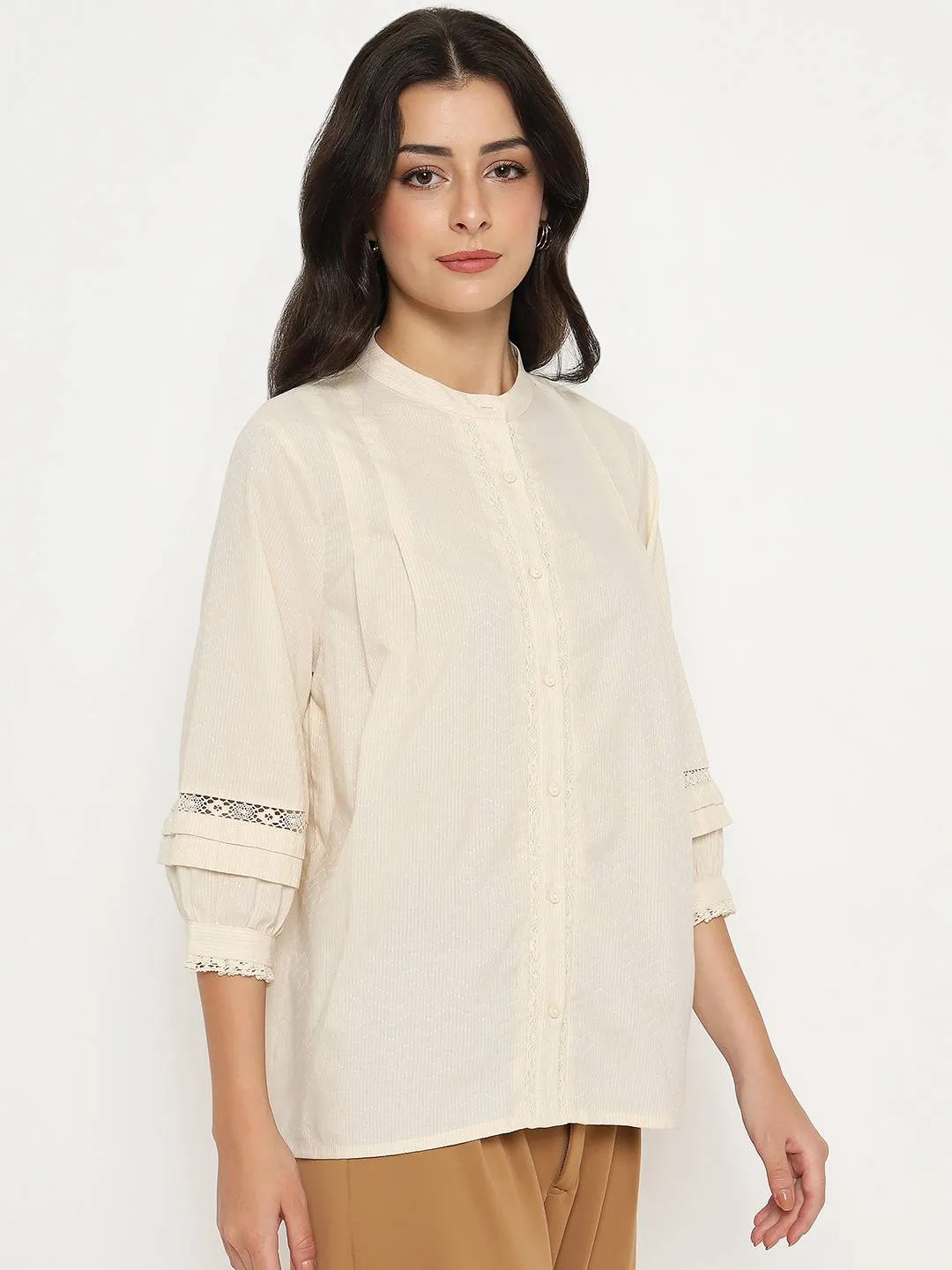 Madame Striped Off-White Cotton Blend Top Myth Glow Outdoor Pants