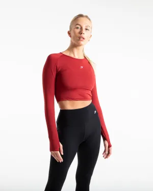 Training Long Sleeve Crop Top - Red Simple Layering