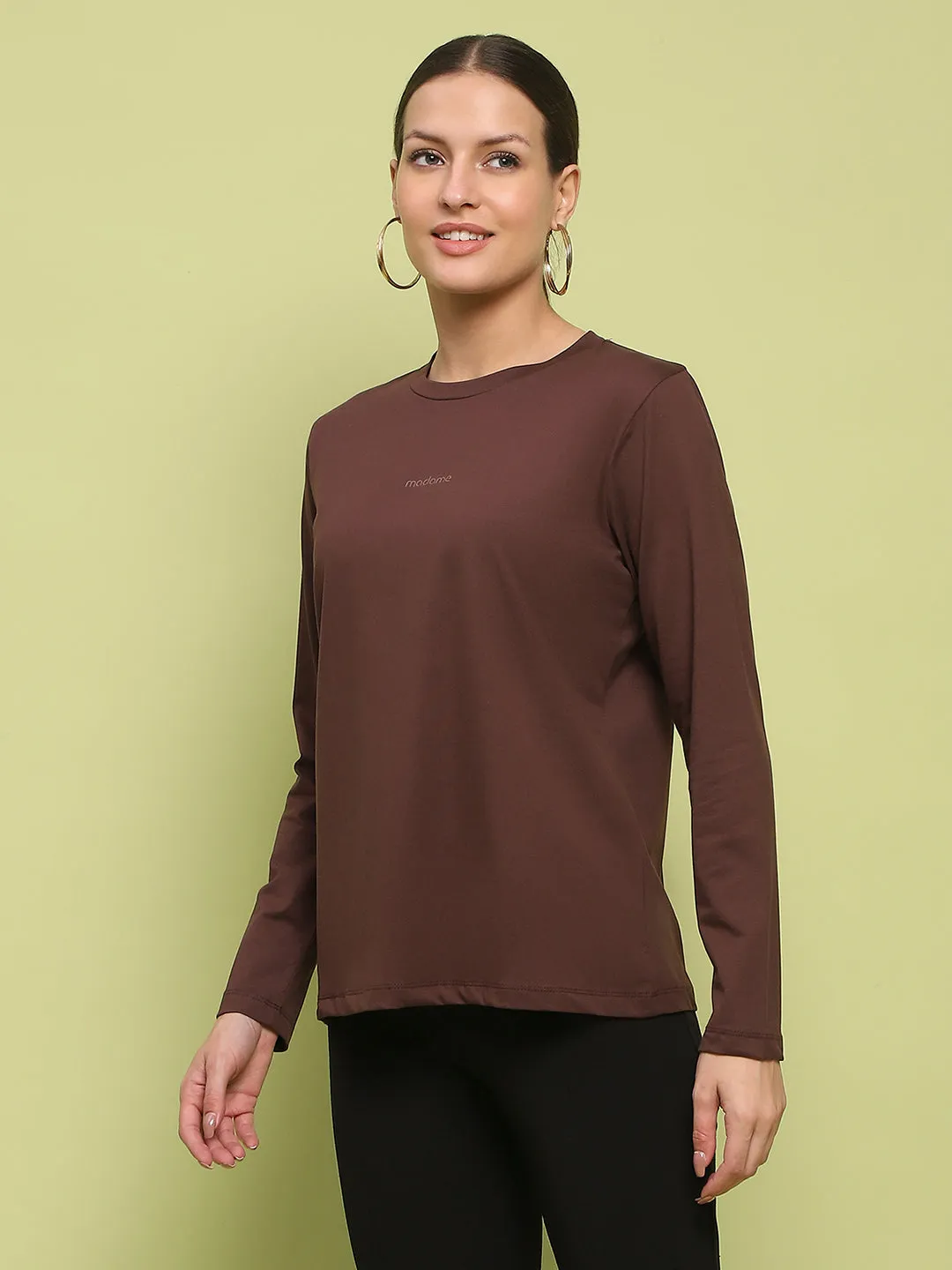 Glitter Glow AntiPilling Fabric Madame Embossed Cotton Blend Coffee Brown Top