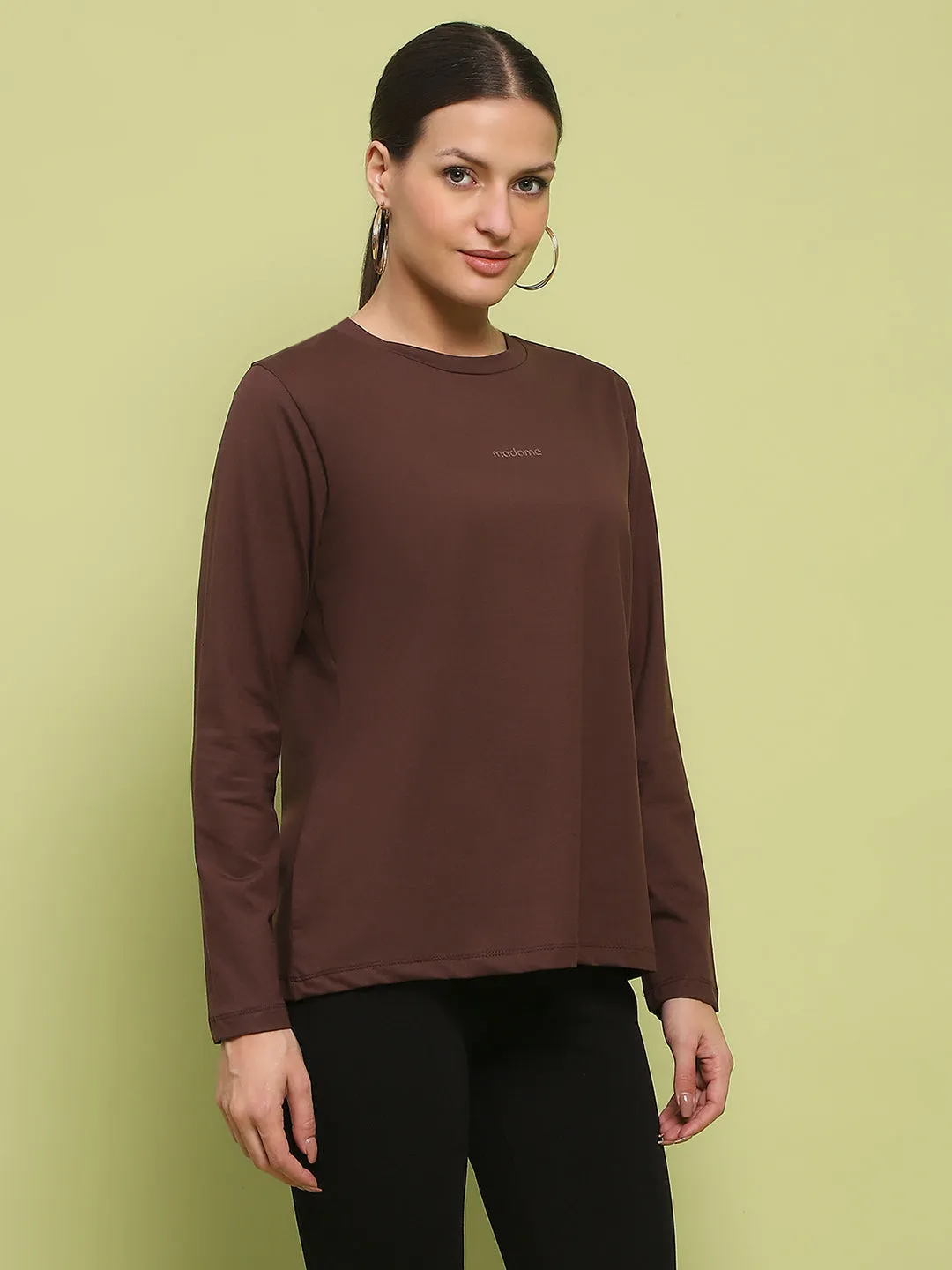SlipResistantHem Heat Safe Madame Embossed Cotton Blend Coffee Brown Top
