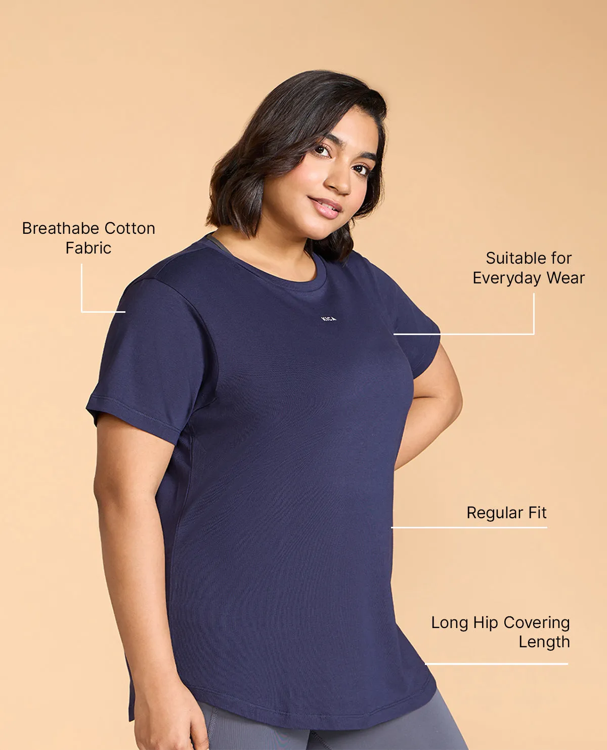 Wrinkle Free Fabric Women Solid Cotton Essential Hip Covering Top