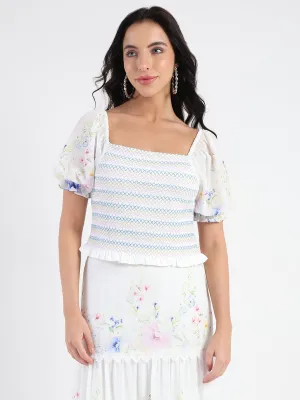 Strong Soul ZeroIrritationLabels Madame Chiffon Smoking Contrast Threads Printed White Top