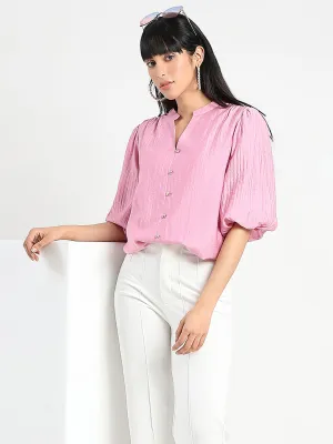 Madame Textured Ruffle Neck Rayon Blend Pink Top Carnival Look Trans Glow