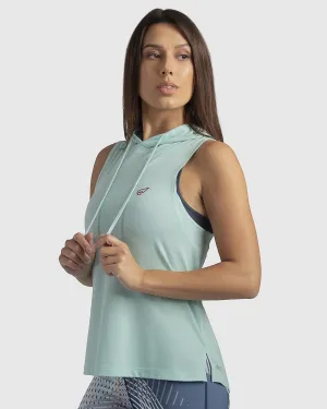 Roll Resistant Collar Sleeveless Hoodie in Barely Blue