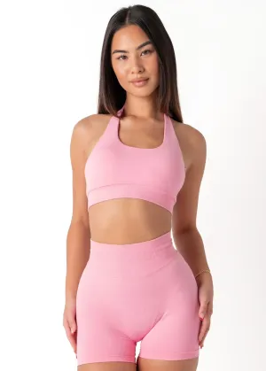 CURVE HALTER BRA - PINK SUGAR Tasseled edges seams